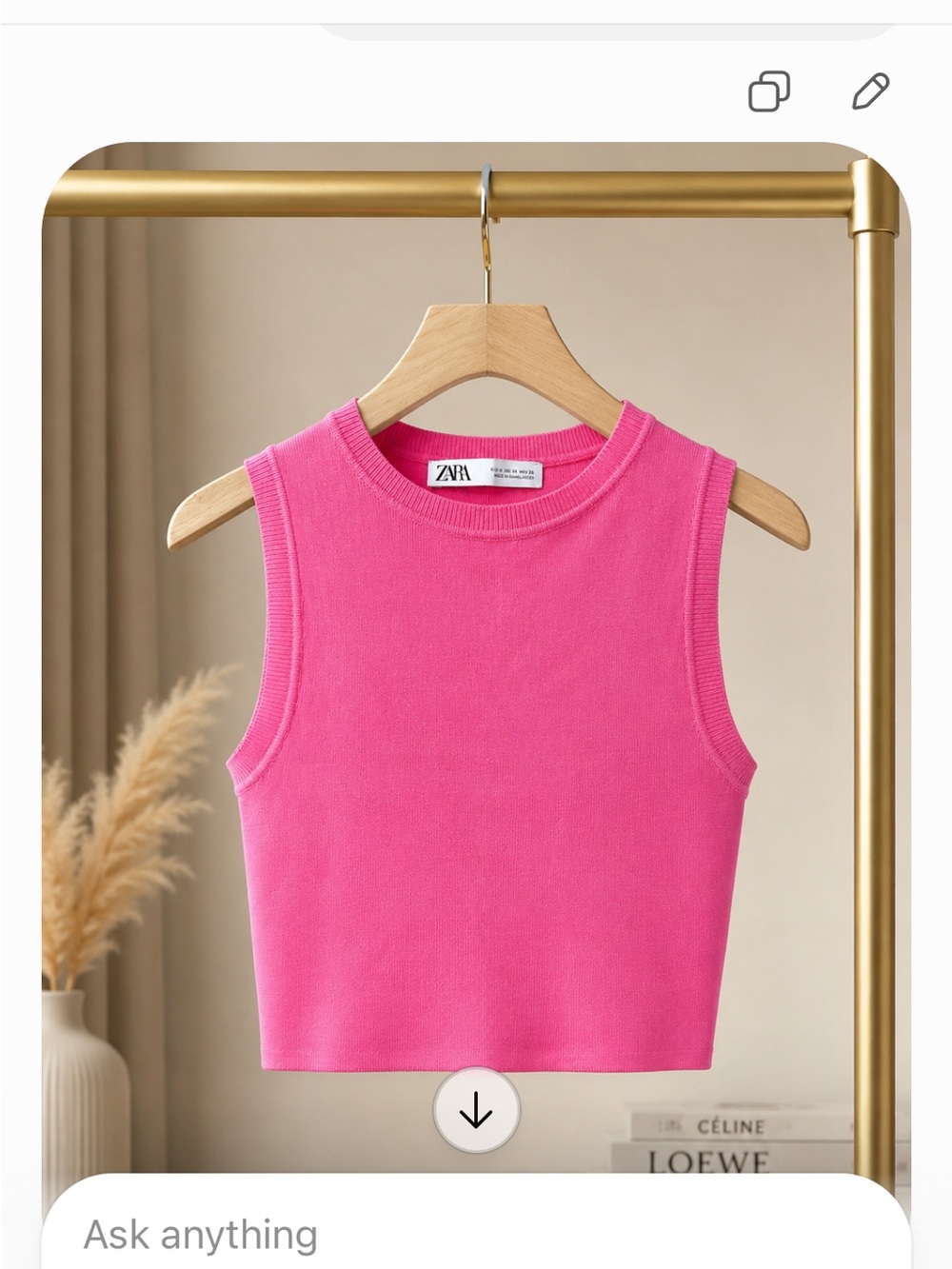 Zara Bright Pink Ribbed Sleeveless Crop Tank